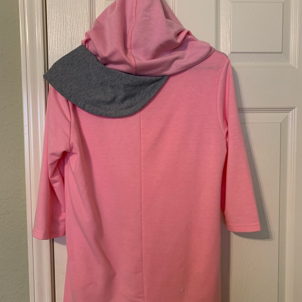 Fun hooded sweatshirt size Med. Uniquely designed neckline & hood! Warm/darling